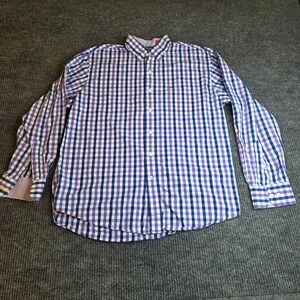 IZOD Mens Large Purple Blue Gingham Checkered Long Sleeve Button Down Shirt